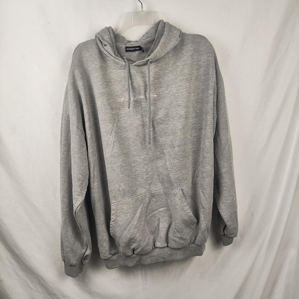 PrettyLittleThing Hoodie Womens Large Gray Oversized Fleece Logo Kangaroo Pocket